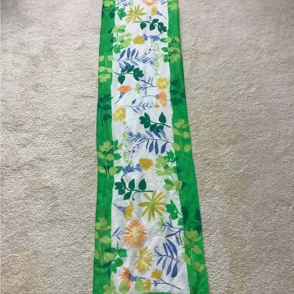 Elaine Gold Sheer Floral Green and Yellow Oblong Scarf